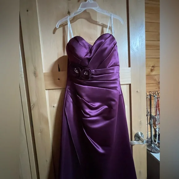 Belsoie Royal Purple Supreme Satin Strapless Dress. Size 12 - Picture 6 of 6